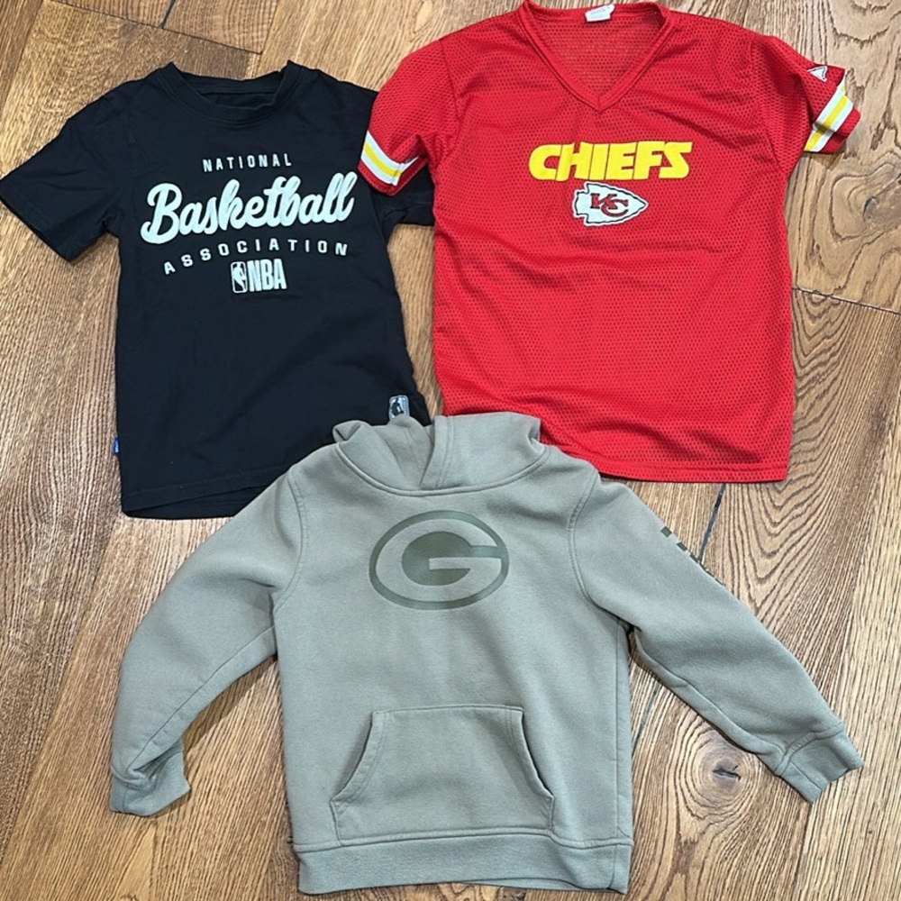 Boys sports bundle - Green Bay Packers Kids Hoodie -NBA shirt - Chiefs Jersey